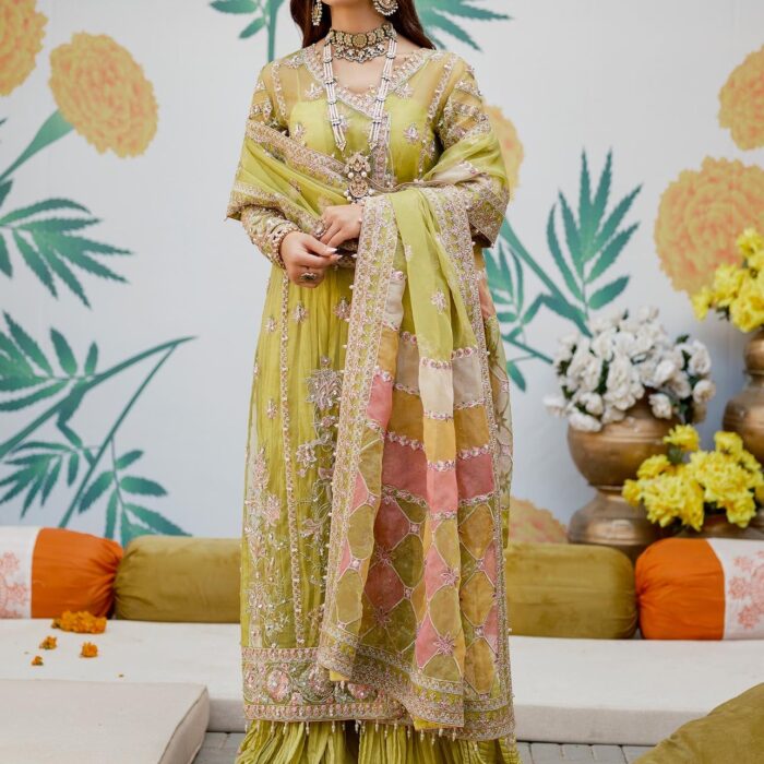 Angrakha Kameez Trouser Dupatta Pakistani Wedding Dress