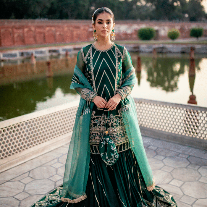 Green Farshi Gharara Shirt Pakistani Mehndi Dresses