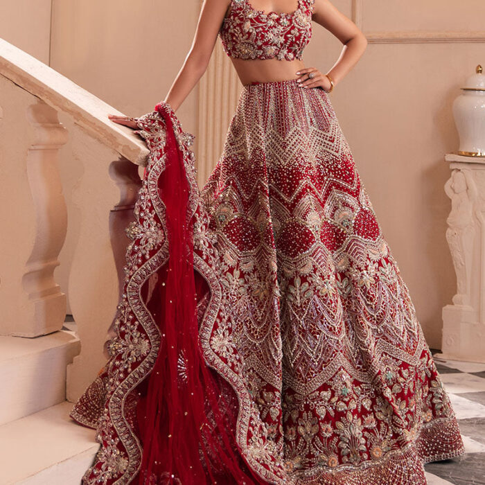 Indian Bridal Dress in Red Choli and Lehenga Style