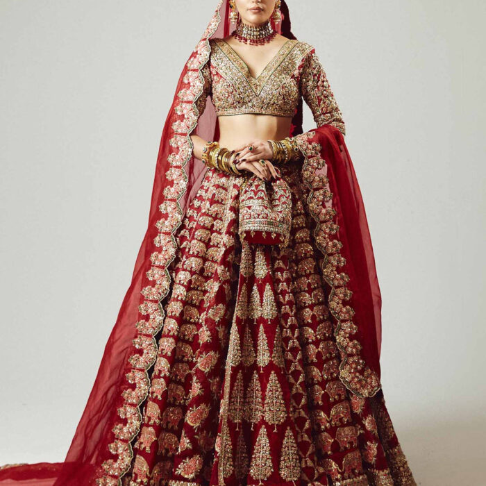 Indian Bridal Dress in Red Lehenga and Choli Style