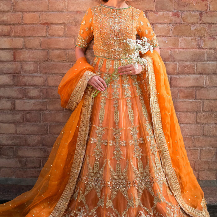 Mehndi Bridal Lehnga Choli in Orange Color #Y6236
