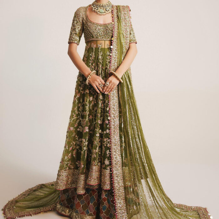 Mehndi Dress in Traditional Pishwas Frock Sharara Style
