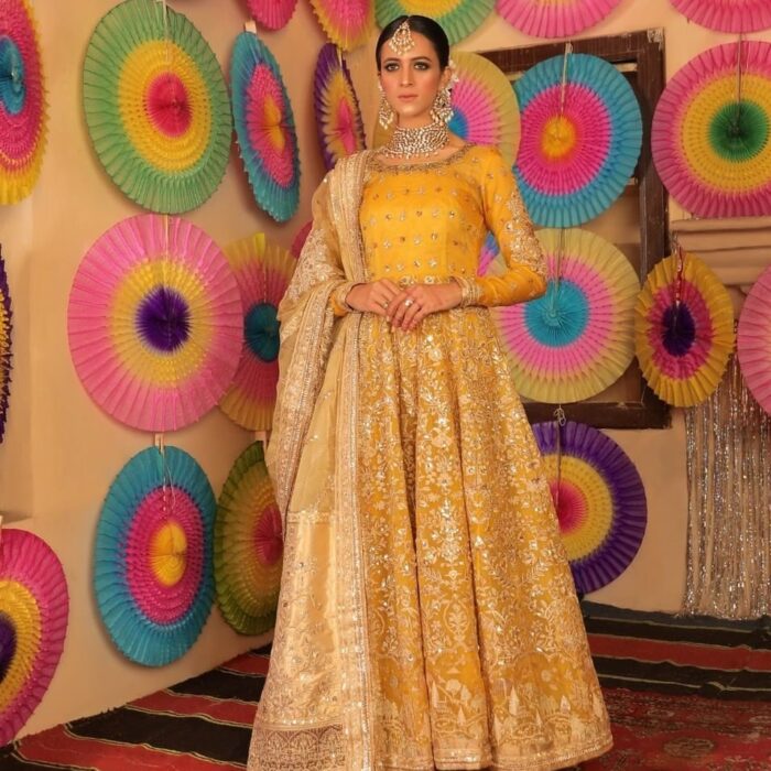 Royal Anarkali Frock Sharara Yellow Mehndi Dress #BS813