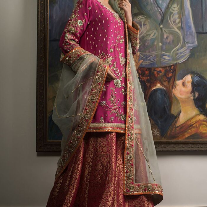 Beautiful designer wedding mehendi outfit embroidered in pink color # B3432